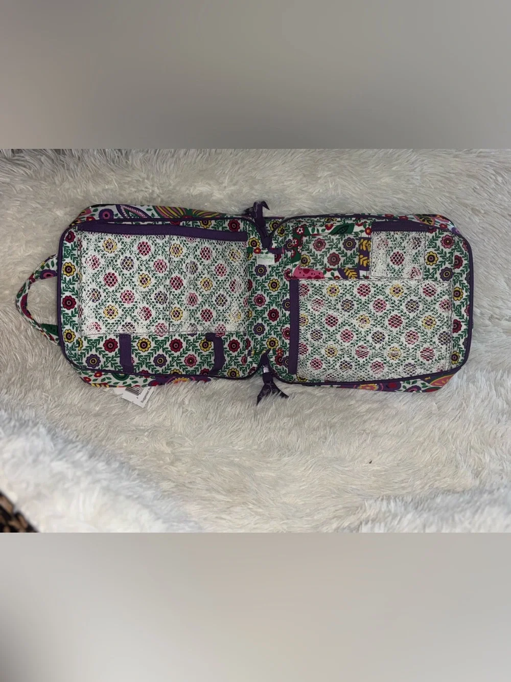 Vera Bradley Quilted Cosmetic Case - White with Pink, Purple & Green Floral